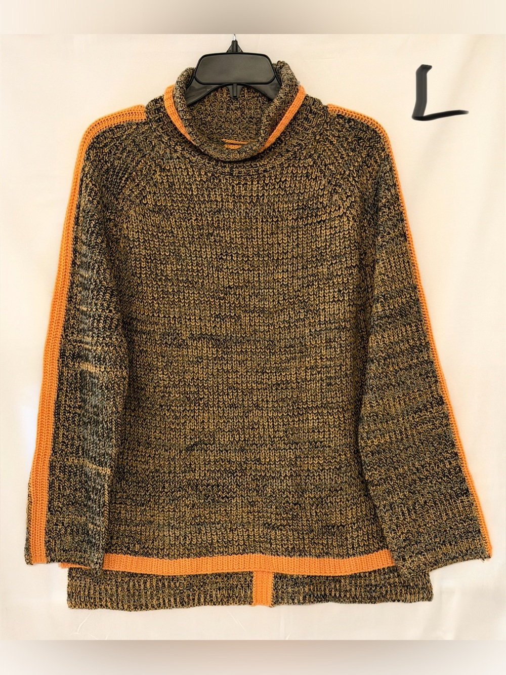 Marled Black and Orange Cowl-Neck Sweater